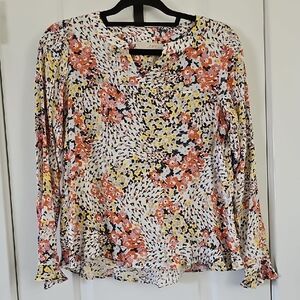 LOFT Split-Neck Floral Blouse Size XSP‎